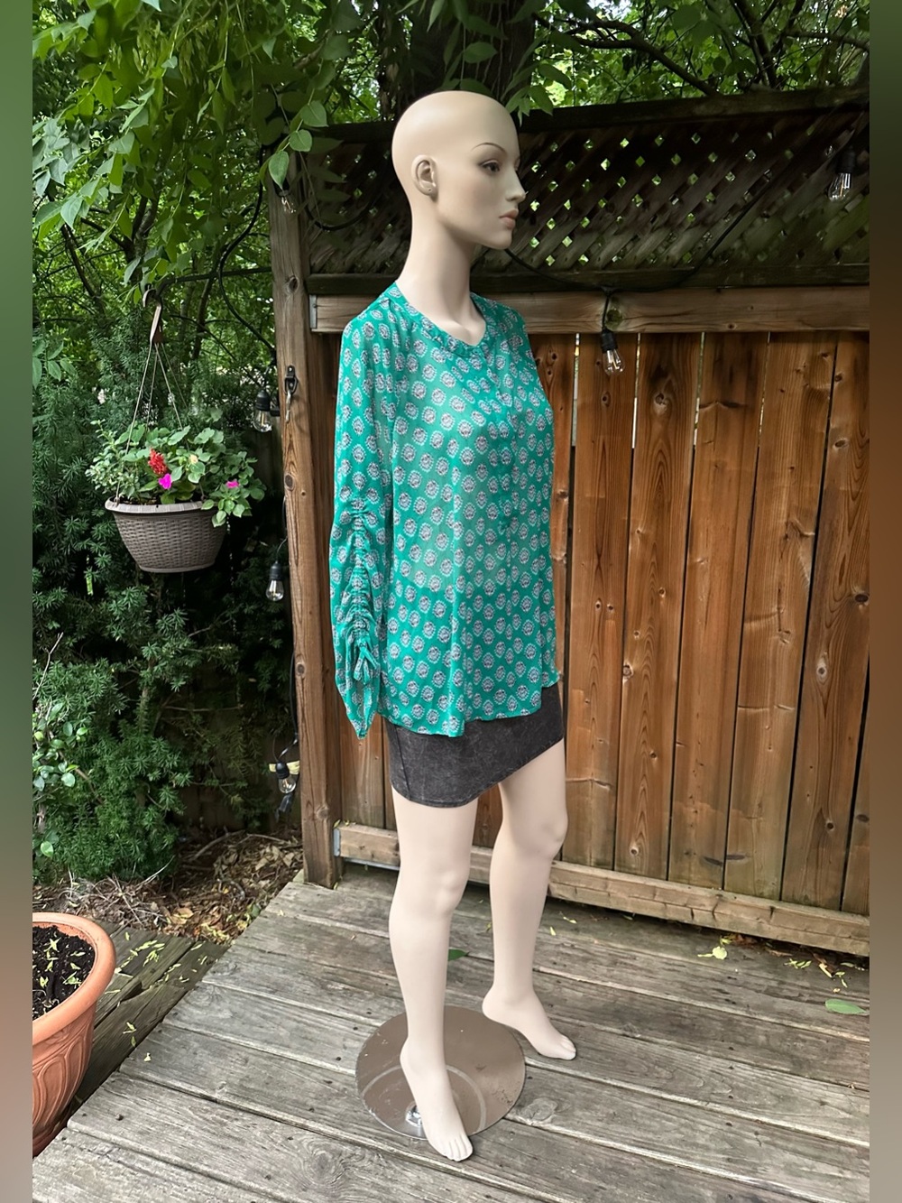 Semi-Sheer Patterned Long Sleeve Blouse